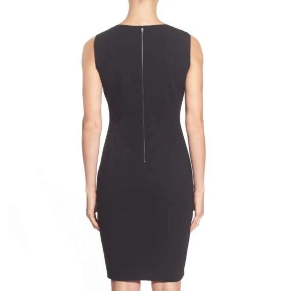 Elie Tahari Lyndsey Tweed Mixed Media Sheath Dress Midi size 8 Black Cream $398 - Picture 2 of 11